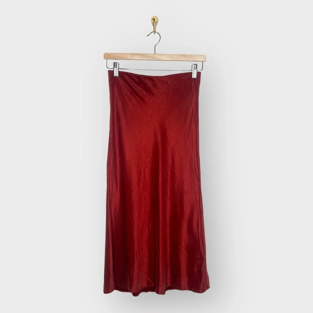 INTERMIX Misha Washed Rust Orange Satin Midi Skirt (Sz 2)